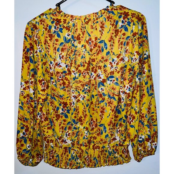 Eclair Women's Floral Yellow Blouse Long Sleeve Size M - Picture 2 of 3
